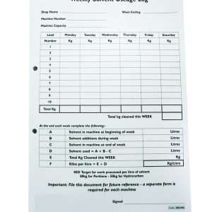 Solvent log sheets